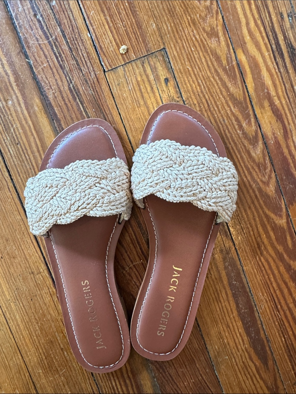 Jack Rogers Cream Braided Slide Sandals with Brown Footbed